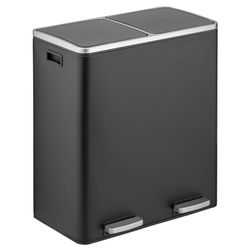 Metal Steel 16 Gallon/60-Liter, Dual Compartment Step Trash Can; Double Bin Trash Can/Recycler Combo