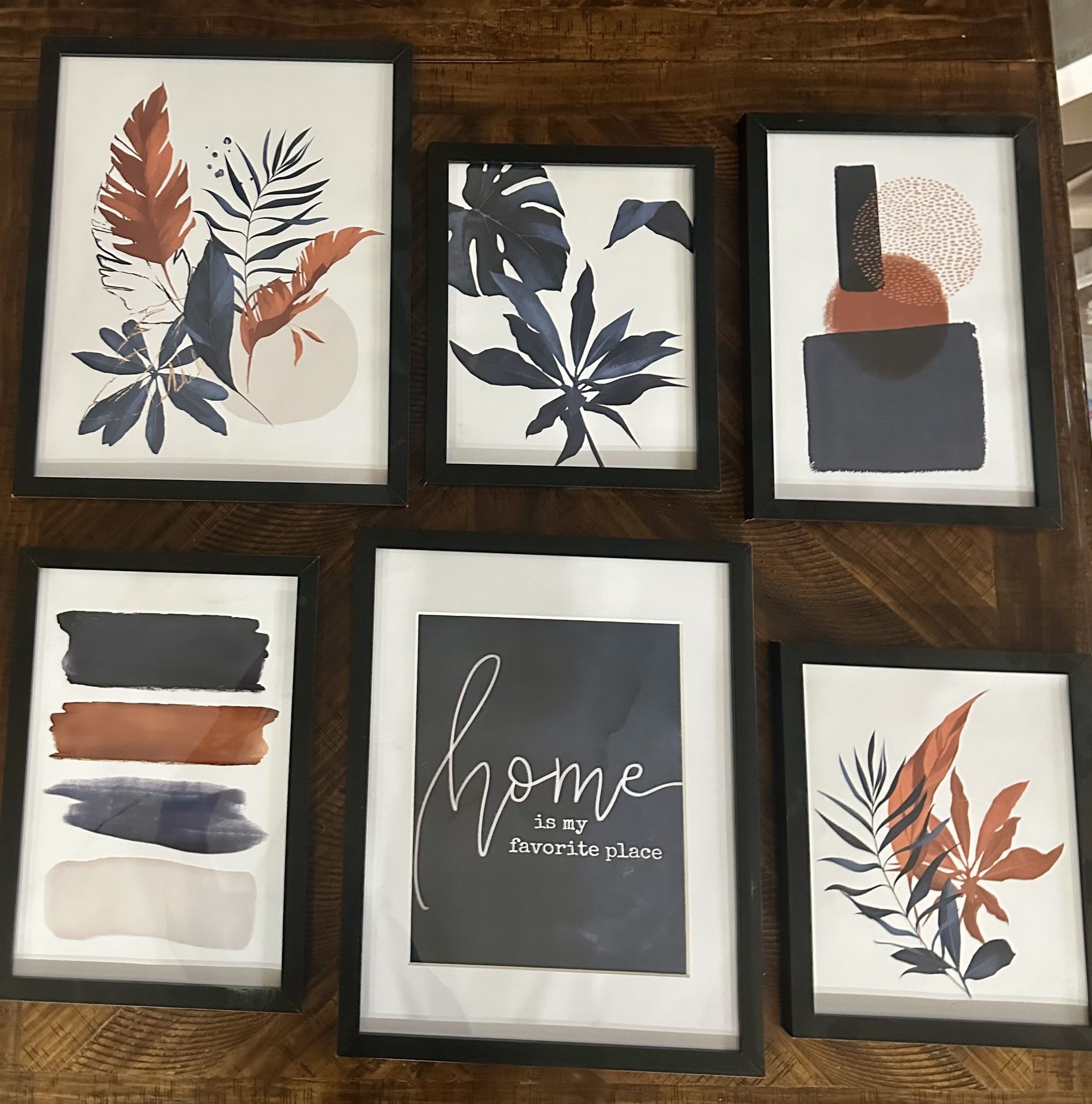 ArtbyHannah Framed Wall Art 6 Pieces Botanical Blue Orange Watercolor