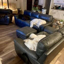 FREE Gray Leather Couch & Loveseat, Ottoman & Wide Chair 1.5 Year Old