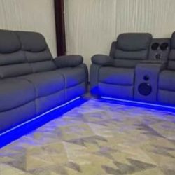 Brand New Byers Market Gel Leather 🧊 Reclining Sofa & LS Sets with Bluetooth, Speakers, LEDs ➕️