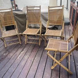 Solid Bamboo Foldable Patio Chairs Set Of 4