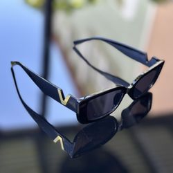Black Frame Sunglasses with Golden “V” Logo