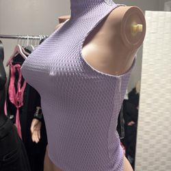 Lavender Ribbed Mock Neck Sleeveless Top