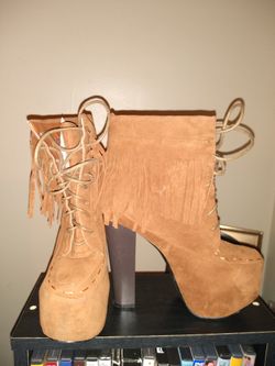 Tan platform High Heels urbanog ankle boots