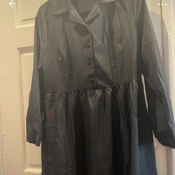 Black Collared Button-Up Dress with Pockets