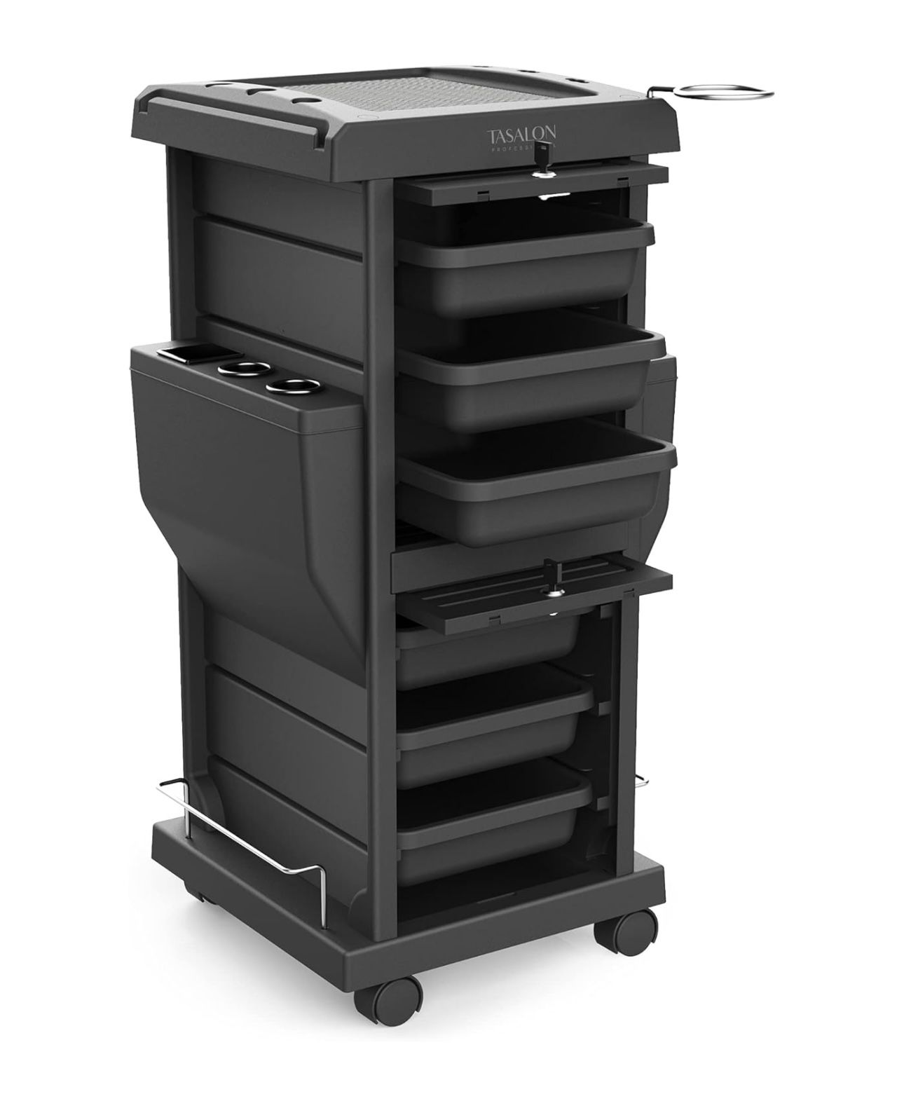 TASALON Professional Salon Trolley Cart, Lockable Trays Holders,  Space Saving Mobile Storage for Hair Salon and Beauty Station​ Black (T9)