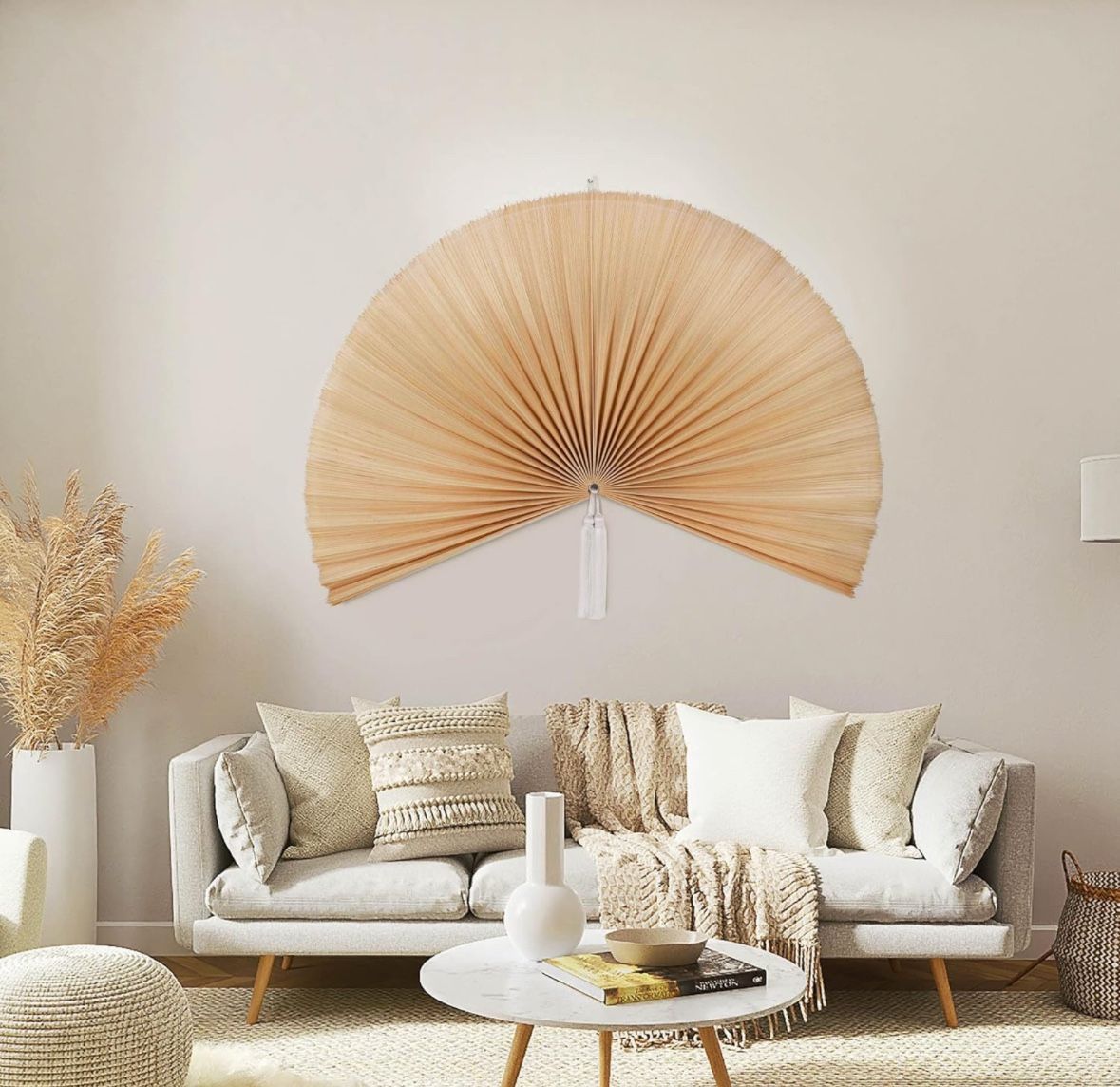 Bamboo Folding Wall Fan Oriental Fan Wall Decor | Rustic Wall Hanging Boho Woven Home Decor Wall