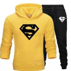 Men tracksuit 2 PCs winter fleece hoodie and pants 