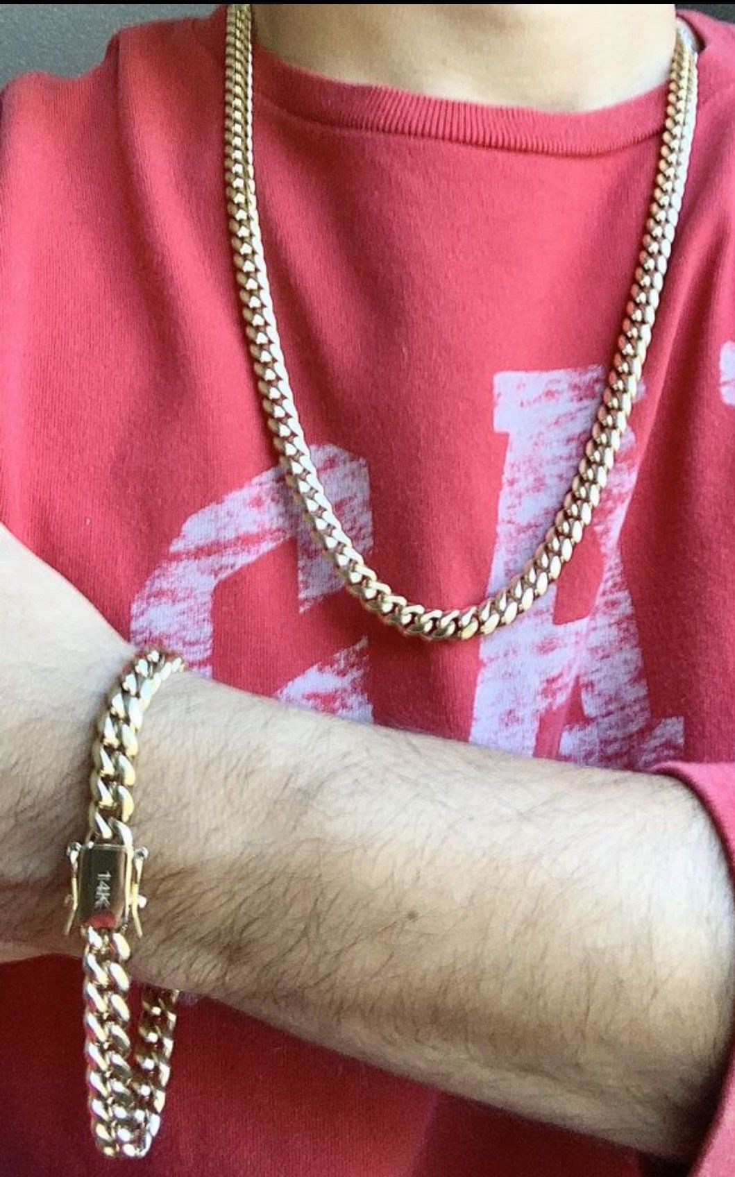 10MM Cuban Link Set 14K Gold Plated Doesn't Loses Color