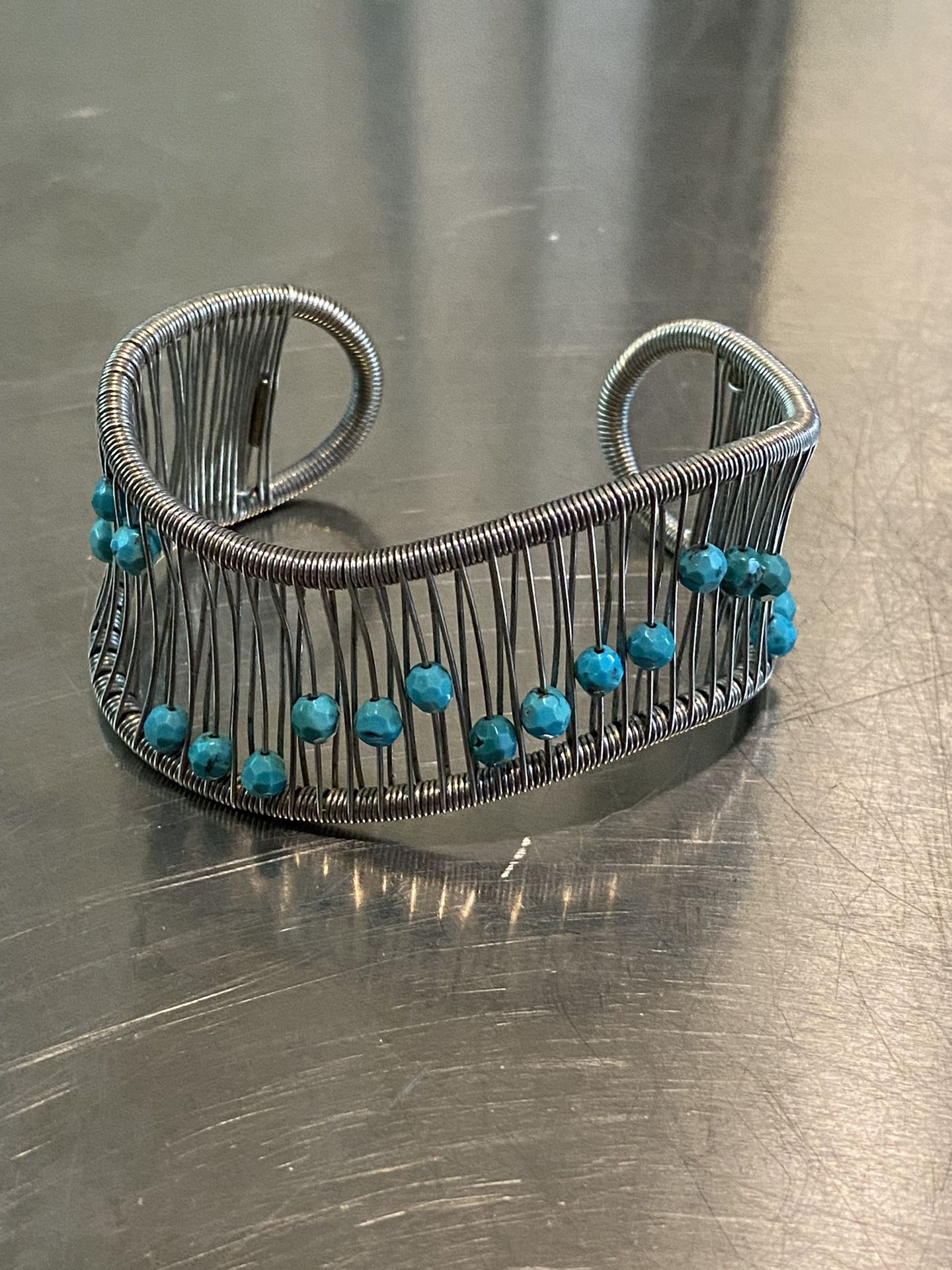 Turquoise Cuff 3mm Round Turquoise, Sterling Silver wire