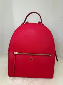 Tory Burch Red Small Backpack Top-Handle Zip Gold Hardware Logo