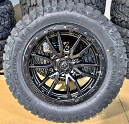 20x9 Fuel D679 Rebel Black Wheels Rims 33" AT Tires 6X5.5 Chevy Suburban Tahoe
