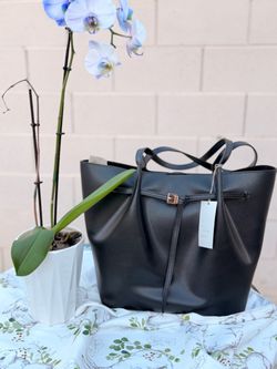 Black Faux Leather Tote Bag