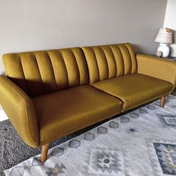 Futon Sofa— Mustard yellow Mid-century Modern