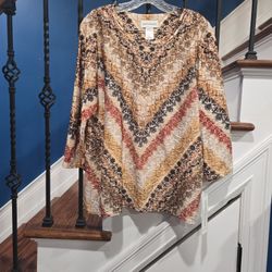 Alfred Dunner, L, Brown Tones, Tunic, NWT 