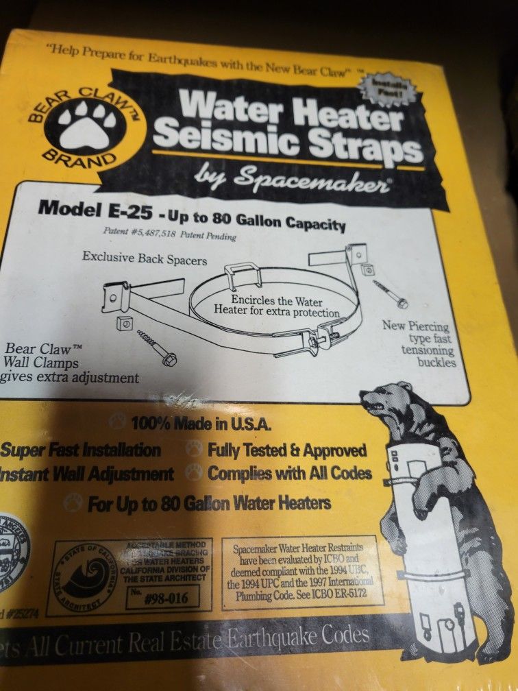 Water Heater Seismic Strap. New.