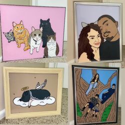 Glass Paintings Family, Friends, Pets, Anime & Cartoon Portraits Available LOCATED IN COVINA