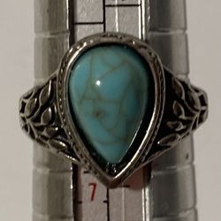 Vintage Silver And Turquoise Ring Size 6 1/2