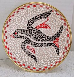 Mid Century Modern Vintage Mosaic Art Tile Plate Flying Bird