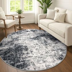 Abstract Round Area Rug 6.11 Ft Washable - New 