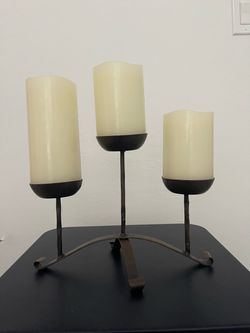 3-Arm Iron Candelabra Candle Holder with electric candles