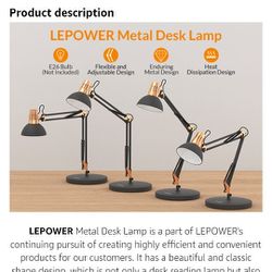 New - LEPOWER - Tall Metal Desk Adjustable Goose Neck Architect Table Lamp with On/Off Switch, Sand Black