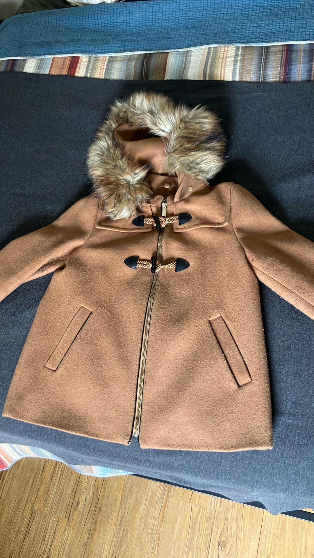 Women's Nine West Faux-Trim Hood Wool-Blend Toggle Coat