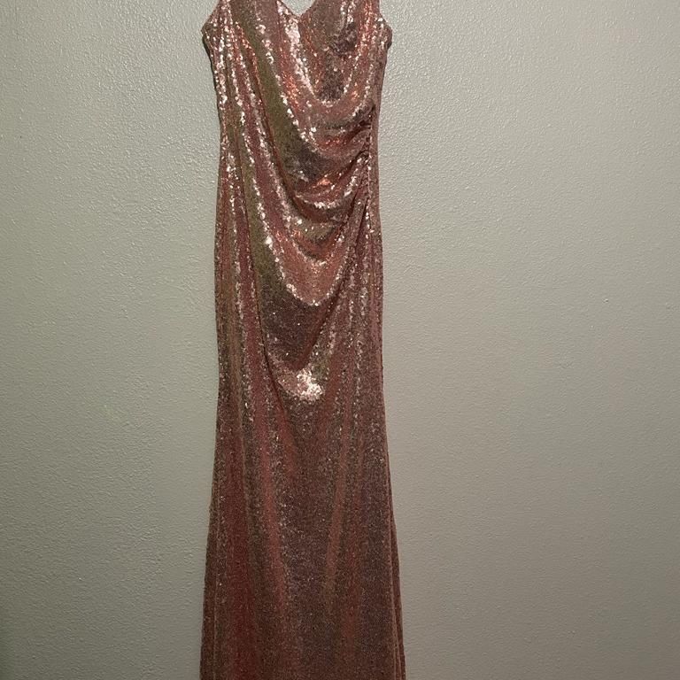shein rose gold dress SHEIN PETITE Women's Backless Sequin Spaghetti Strap Cocktail Party Dress,Elegant Rose Gold Summer 70s Retro Party Formal Gown For Christmas New Year Event ,Petite Women