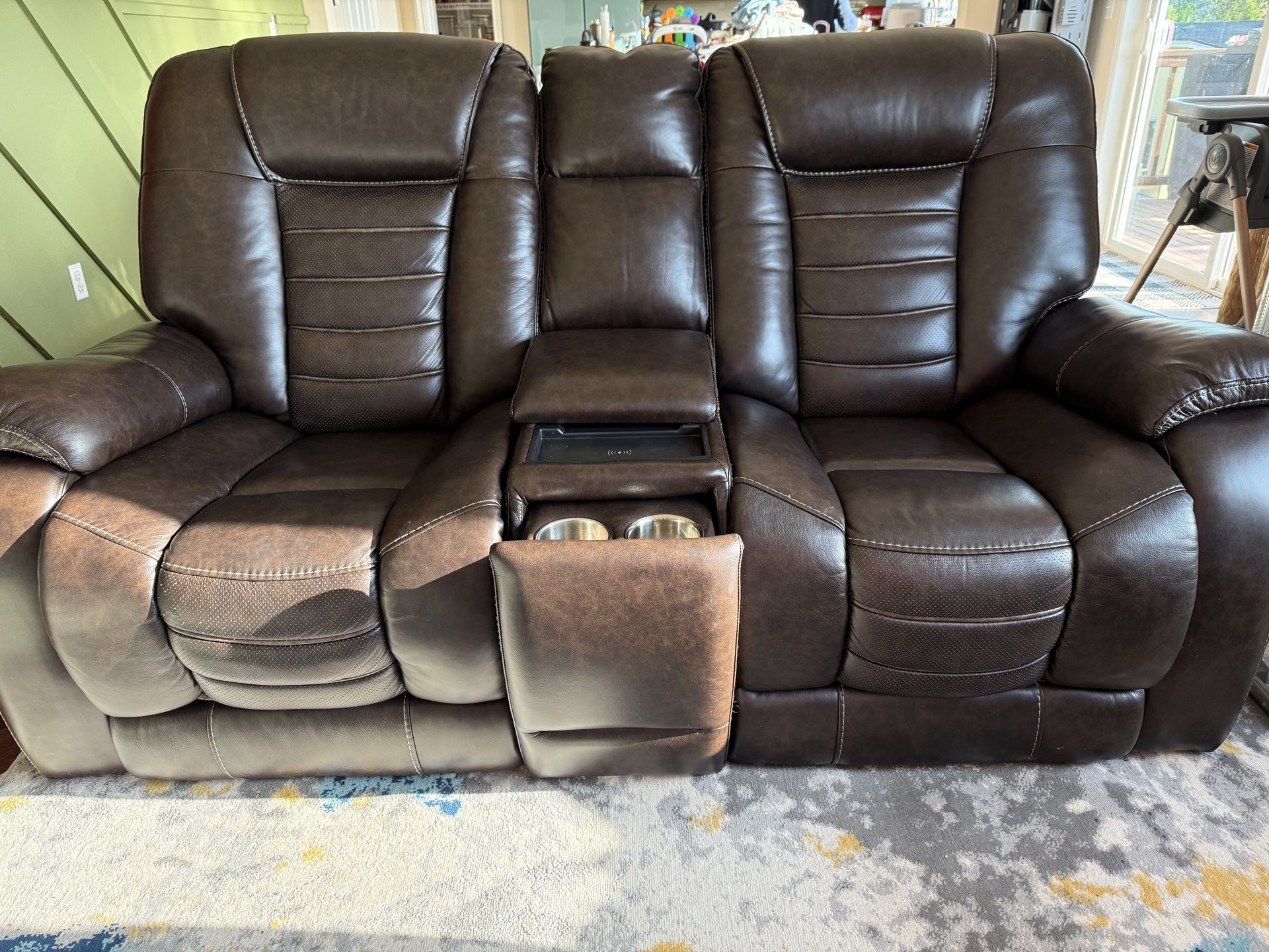 Malibu 3 Power Sofa & Console Loveseat w/ USB Charger in Chocolate Leather