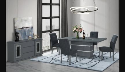 Elegant high gloss dining server/buffet w/glitter detailing & glass inlay