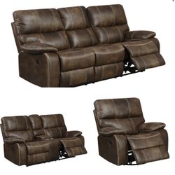 Brown real leather all power electric fully reclining couch set