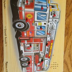 Wooden Melissa And Doug Firetruck Puzzle With Sound