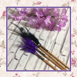 NEW 2PC SET BLACK PURPLE CHOPSTICK HAIR PIECES BOHO CHIC FEATHER