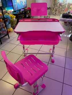 Kids adjustable desk with book holder and chair