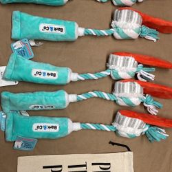 BARK & Co. PLAY TWICE A DAY TOOTHPASTE DOG PLUSH TOY COMES WITH SMALL CINCH BAG