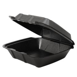 5 CASES 8 X 8 X 3 Black Hing 1Compartment Foam Container 200/Case