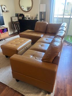 Ginger Maumee Upholstered Sectional - L-Shaped Couch With Chase Lounge  & Ottoman