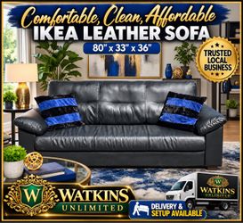 ποΈ Clean & Comfortable IKEA Leather Sofa β Throw Pillows Included!