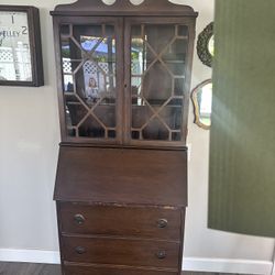 Antique Secretary Desk Hutch Cabinet