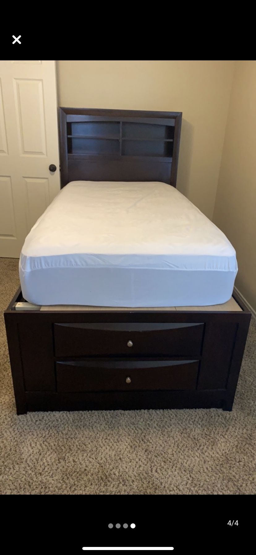 Twin size bed with built in drawers