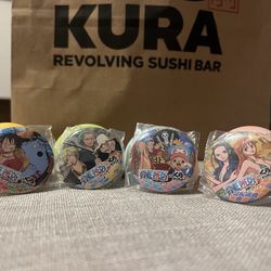 ONE PIECE  x  KURA SUSHI - Bikkura Pon Collab Can Badge Pins - COMPLETE SET OF 4
