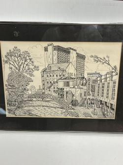 Signed Richard Ricardo Ross San Antonio Riverwalk Framed Art Vintage