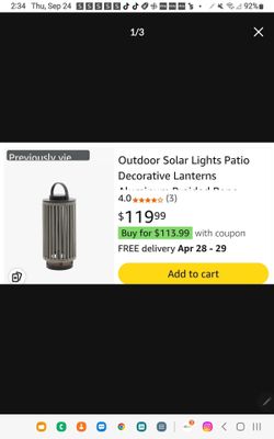 New In Box OUTDOOR DESIGNER SOLAR LIGHT Lamp Lantern COST $135