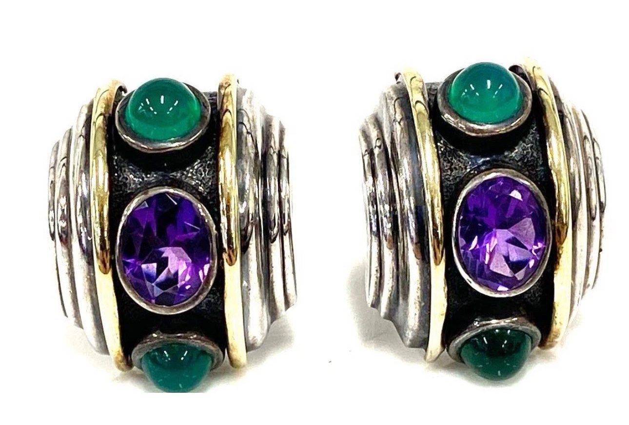 FREE SHIPPING! David Yurman 925 Sterling Silver & 14k Gold Renaissance Hoop Earrings 21g 