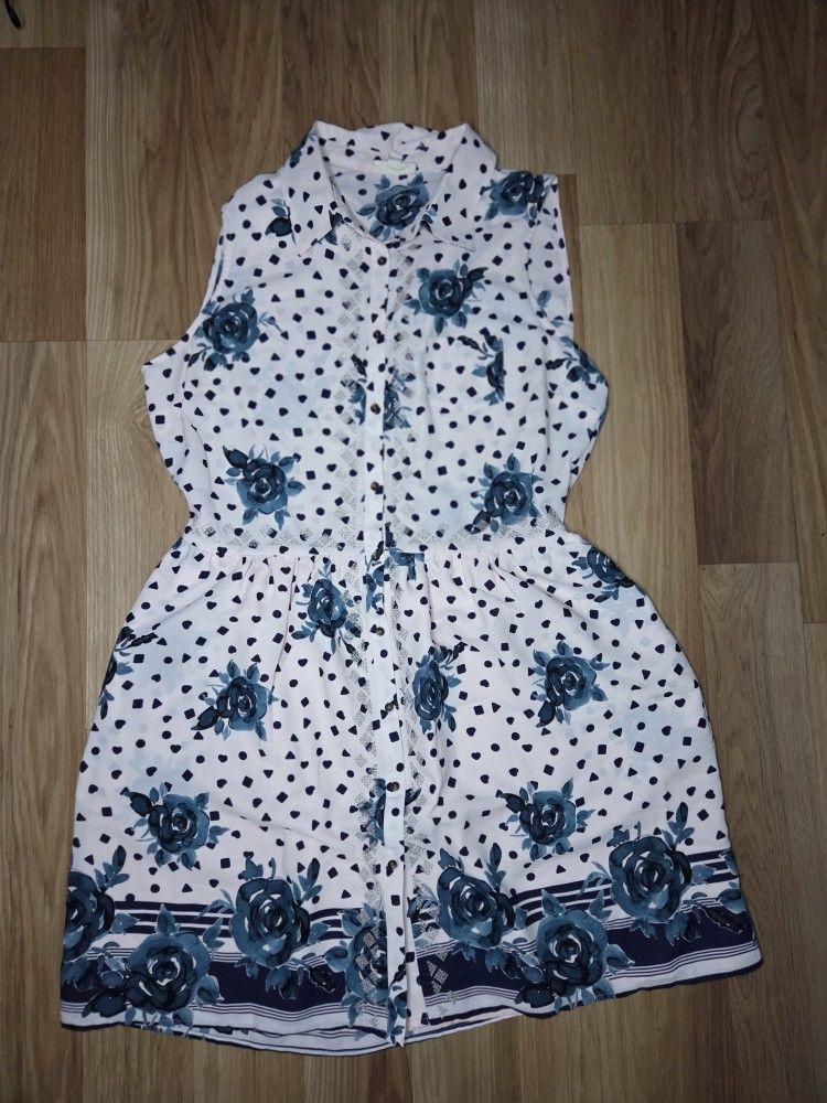 Maison Jules Blue And White Floran Dress Size L