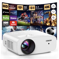 🔥Brand new🔥 5G WiFi Projector With Bluetooth, Native 1080P Outdoor Movie Projector (Projector Screen and Tripod Included), Mini Portable Video Proje