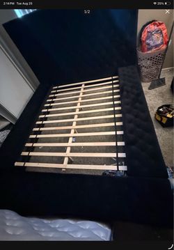 Black Upholstered Bed Frame with Slats