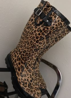 Leopard print rain boots