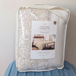 New Threshold Floral Paisley Casual Textured Cotton Reversible Comforter and Shams 3-Piece Set King