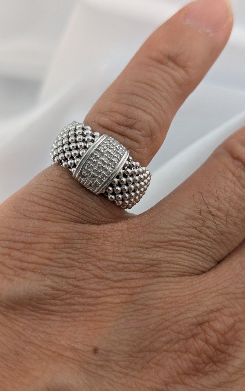 ✨ Elegance Meets Modern Design – Gabrielle Bruni 1/8 CT Diamond Sterling Silver Mesh Ring ✨SIZE6.5
